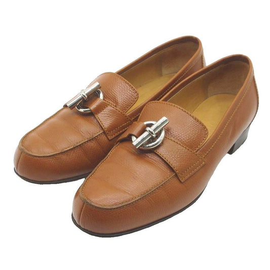 Hermes Glenan Moccasins Leather Loafers Chaine D'ancre Brown
