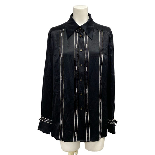 Chanel Long Sleeve Shirt Blouse M Black Silk 40
