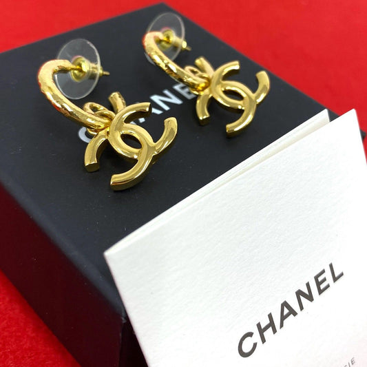 Chanel CC Logo Earrings Gold