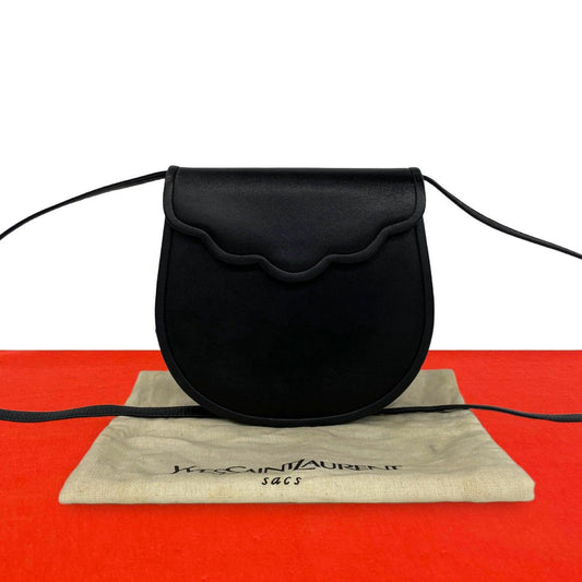 Saint Laurent Vintage Scallop Leather Mini Shoulder Bag Pochette Black
