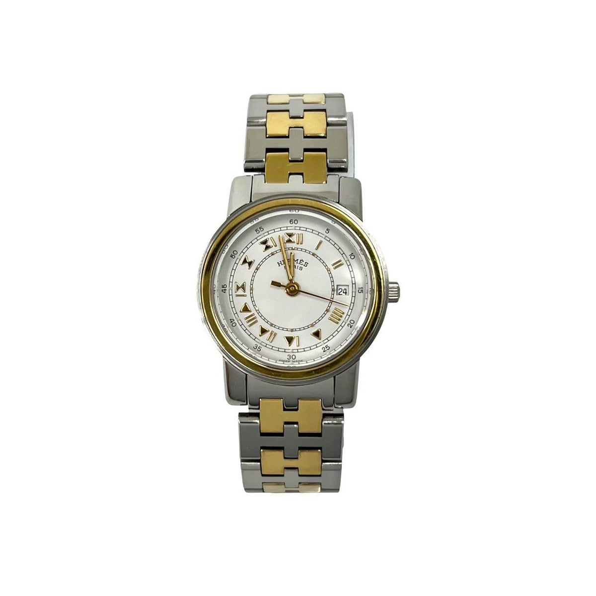 Hermes Carrick Stainless Steel Quartz Watch Wrist Silver Gold — view 7