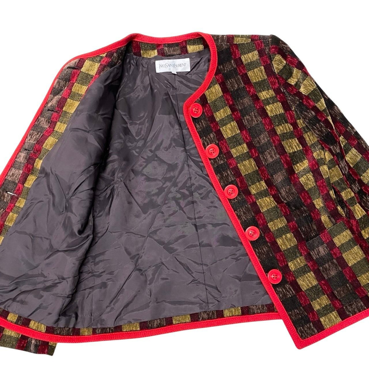 Saint Laurent Yvesaintlauren Collarless Jacket Velour Plaid Multicolor 36 — view 6