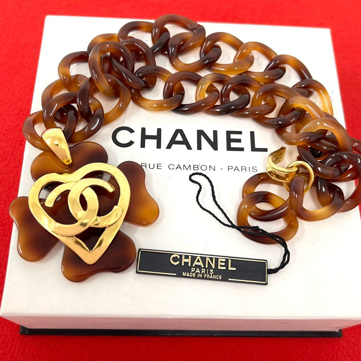 Chanel With Rice 95P CC Logo Tortoiseshell Chain Necklace Plastic Brown