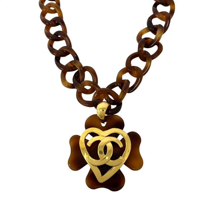 Chanel With Rice 95P CC Logo Tortoiseshell Chain Necklace Plastic Brown — view 4