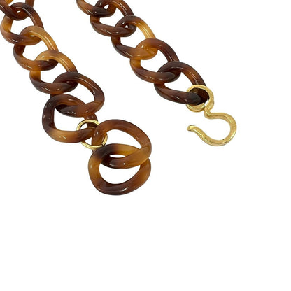 Chanel With Rice 95P CC Logo Tortoiseshell Chain Necklace Plastic Brown — view 5