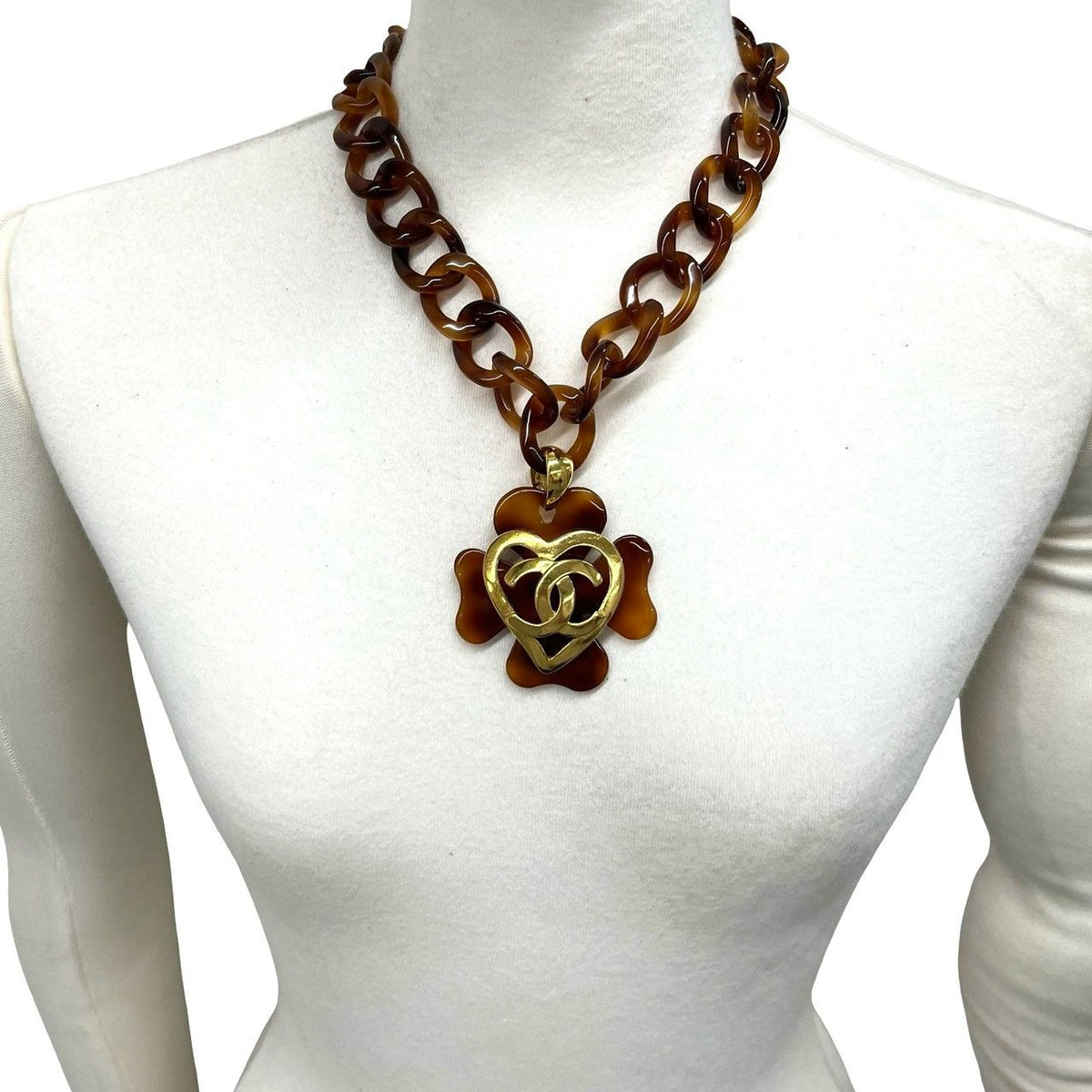 Chanel With Rice 95P CC Logo Tortoiseshell Chain Necklace Plastic Brown — view 2