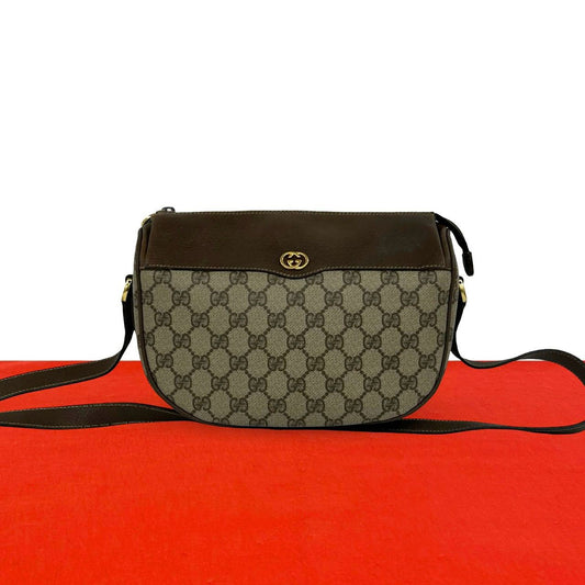Gucci Vintage GG Logo Leather Shoulder Bag Pochette Crossbody Brown