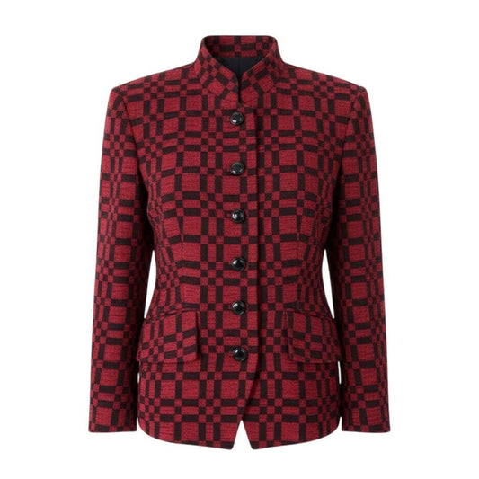 Saint Laurent Yvesaintlauren Velour Jacket High Neck Block Check 11 Red Black