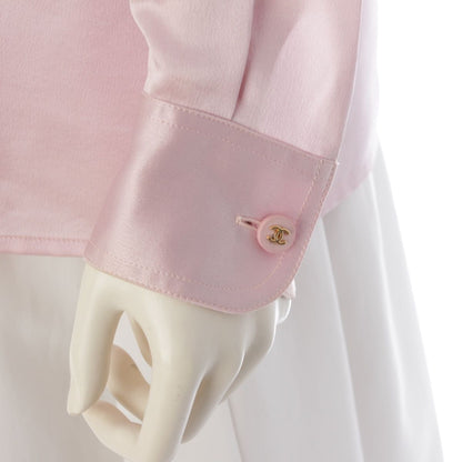 Chanel 90S Silk Coco Buttons Long Sleeve Blouse Pink — view 6