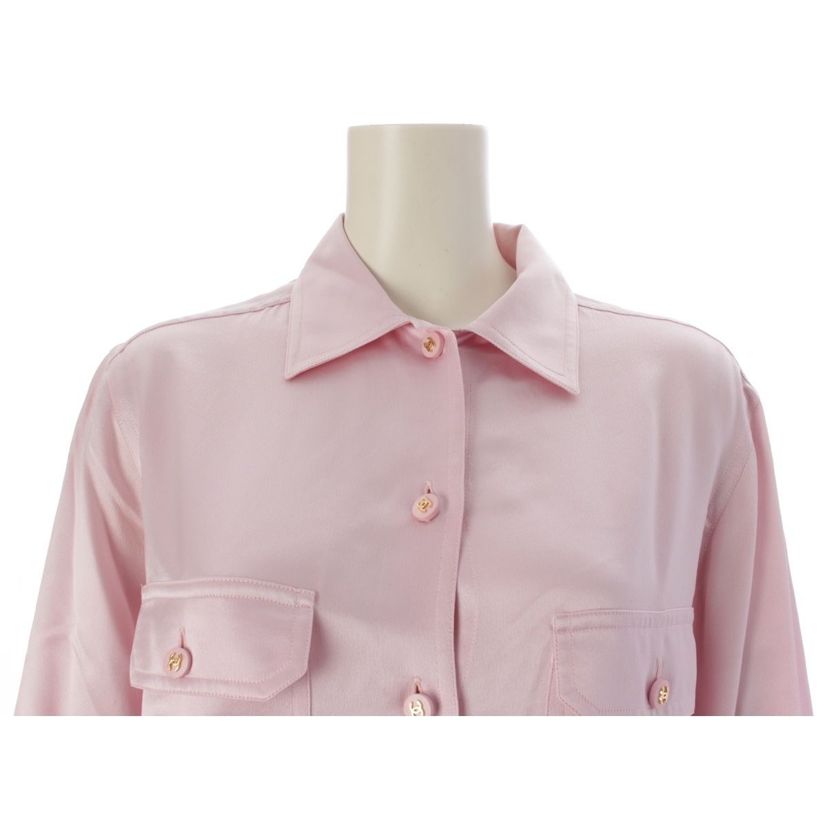Chanel 90S Silk Coco Buttons Long Sleeve Blouse Pink — view 5