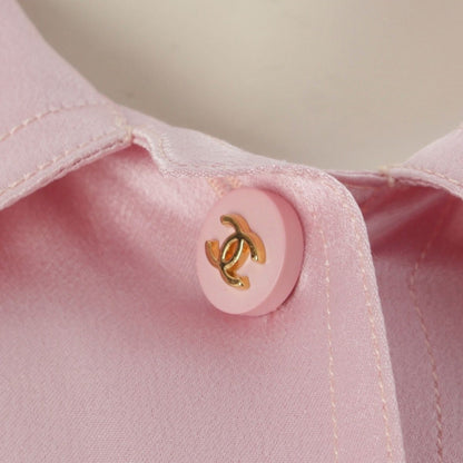 Chanel 90S Silk Coco Buttons Long Sleeve Blouse Pink — view 7