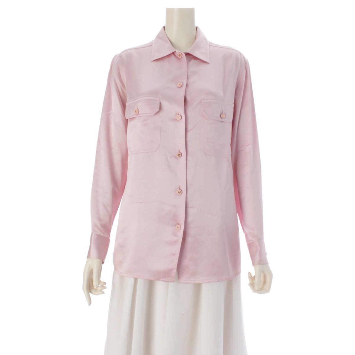 Chanel 90S Silk Coco Buttons Long Sleeve Blouse Pink