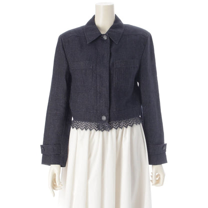 Chanel 01P Linen Lace Decoration Trucker Jacket Indigo 38