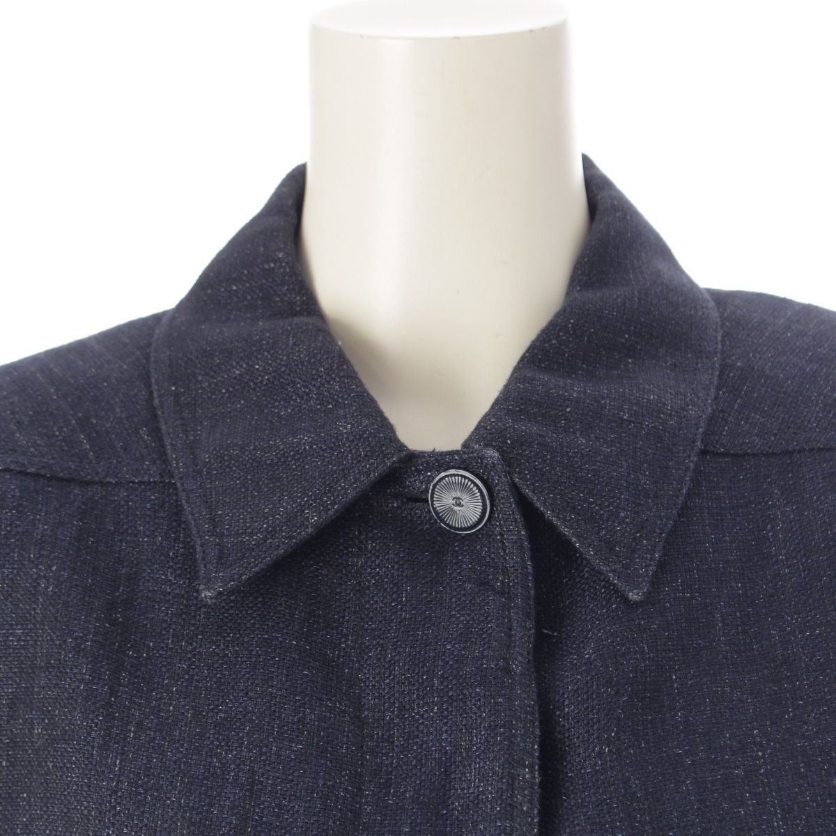 Chanel 01P Linen Lace Decoration Trucker Jacket Indigo 38 — view 5