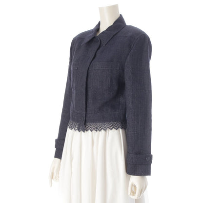 Chanel 01P Linen Lace Decoration Trucker Jacket Indigo 38 — view 2