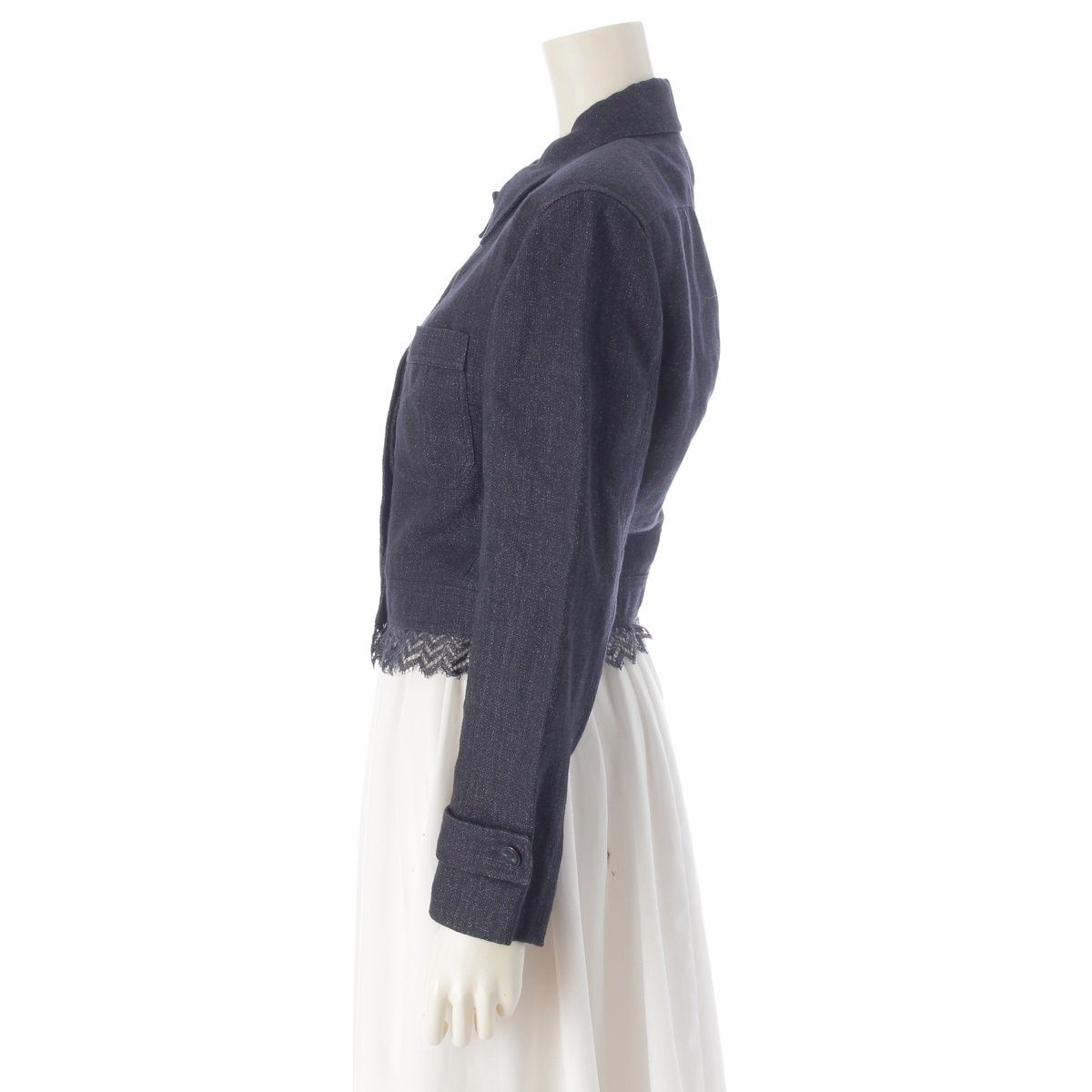 Chanel 01P Linen Lace Decoration Trucker Jacket Indigo 38 — view 3