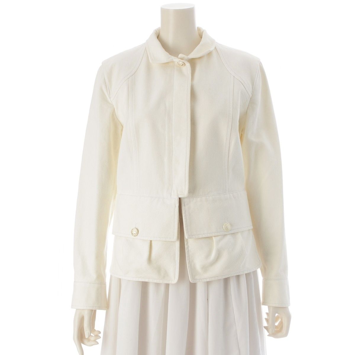 Chanel Cotton Logo Button Jacket White 40