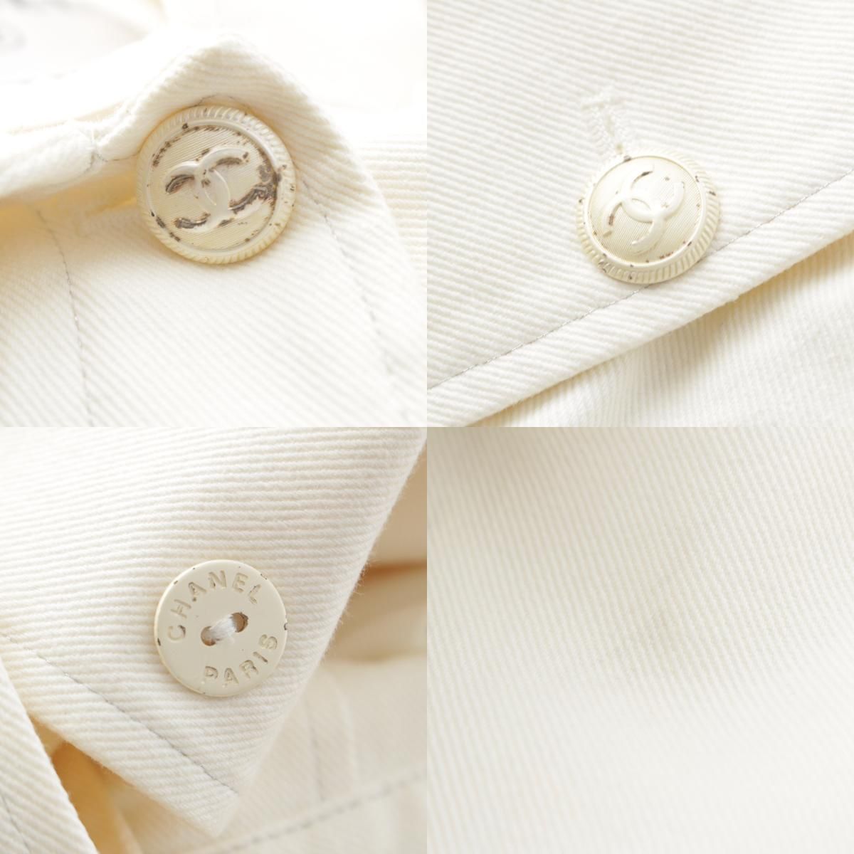 Chanel Cotton Logo Button Jacket White 40 — view 8