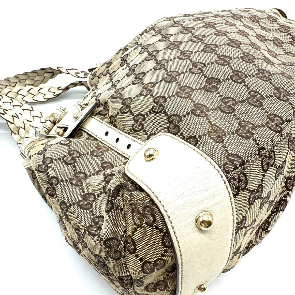 Gucci GG Canvas Tote Shoulder Bag Leather Beige — view 5