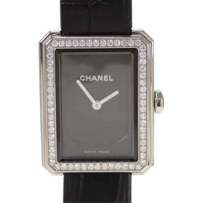 Chanel Boyfriend Watch Diamond Stainless Steel Leather Quartz Black Dial