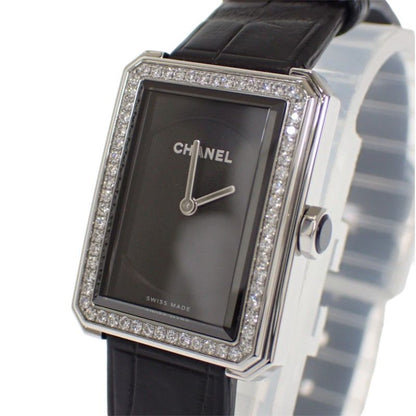 Chanel Boyfriend Watch Diamond Stainless Steel Leather Quartz Black Dial — view 4