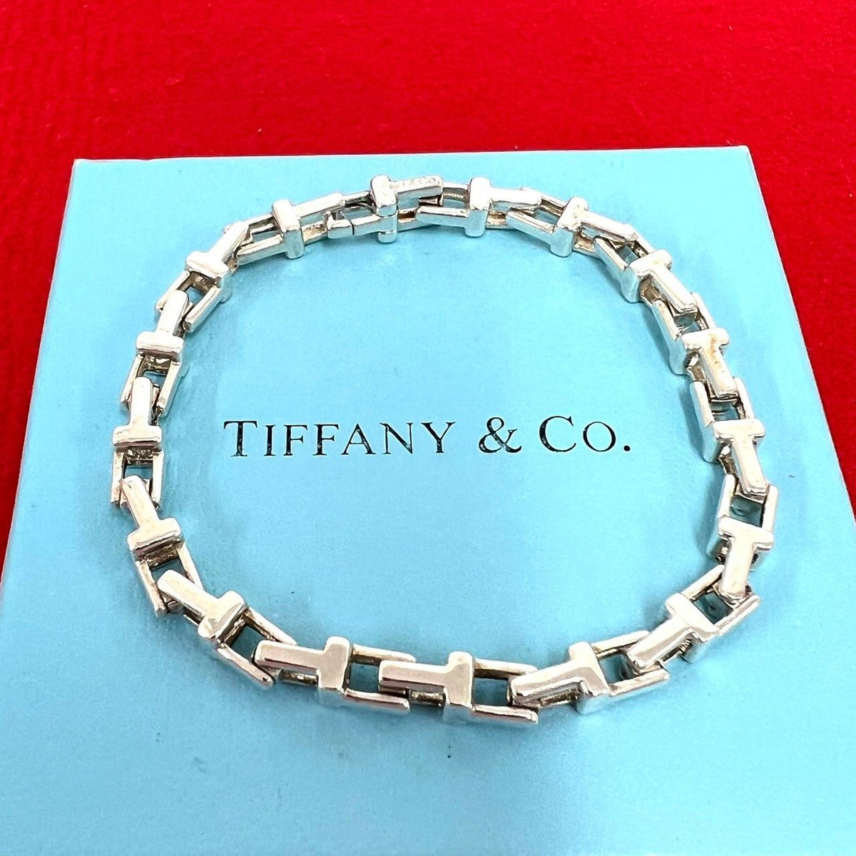 Tiffany & Co T Narrow Bracelet 925 Sterling Silver Chain Bangle