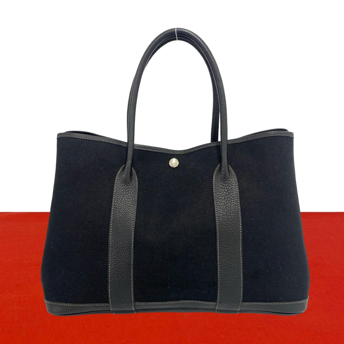 Hermes Garden Party PM Toile Officier Negonda Leather Tote Bag Black