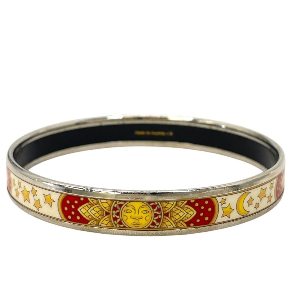 Hermes Bangle Enamel PM Cloisonne Sun Motif Silver Bracelet