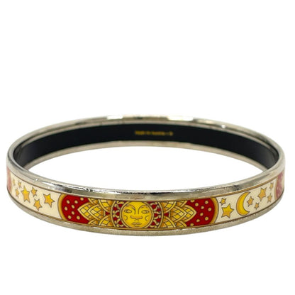 Hermes Bangle Enamel PM Cloisonne Sun Motif Silver Bracelet