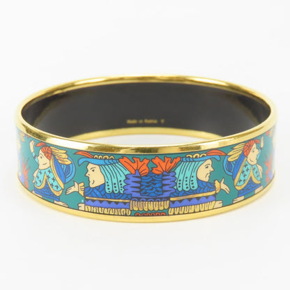 Hermes Bracelet Enamel GM Indian Motif Metal Green Blue Gold Bangle Plated — view 4