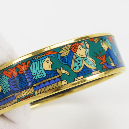 Hermes Bracelet Enamel GM Indian Motif Metal Green Blue Gold Bangle Plated — view 5