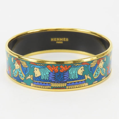Hermes Bracelet Enamel GM Indian Motif Metal Green Blue Gold Bangle Plated — view 2