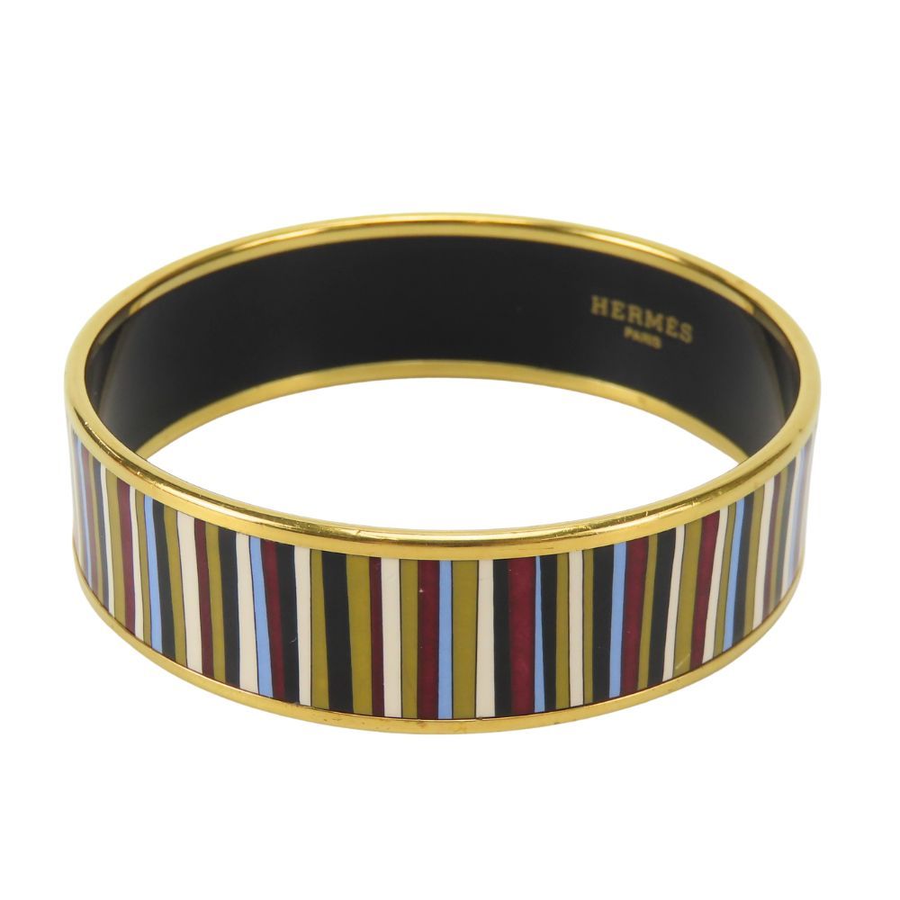 Hermes Bracelet Enamel GM Stripe Metal Multicolor Plated Bangle