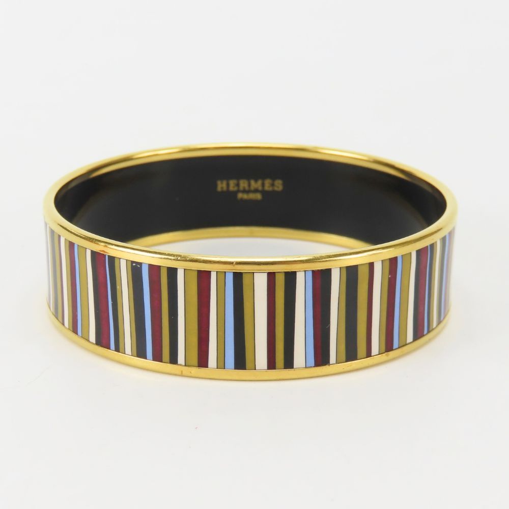 Hermes Bracelet Enamel GM Stripe Metal Multicolor Plated Bangle — view 2