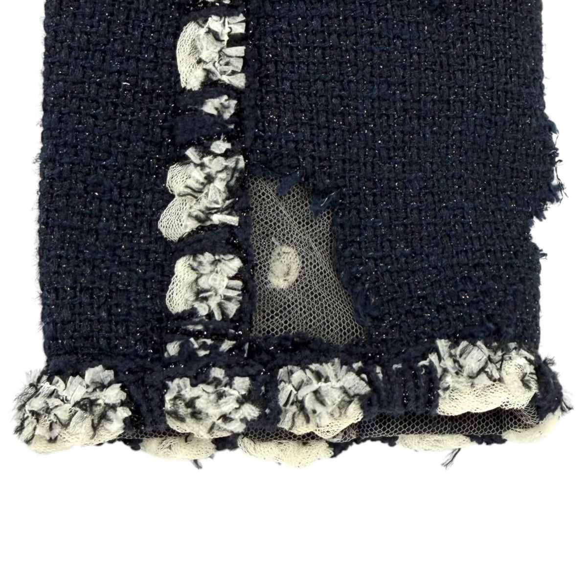 Chanel Mesh Glitter Tweed Zip UP Collarless Jacket Navy 36 — view 6
