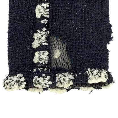 Chanel Mesh Glitter Tweed Zip UP Collarless Jacket Navy 36 — view 6