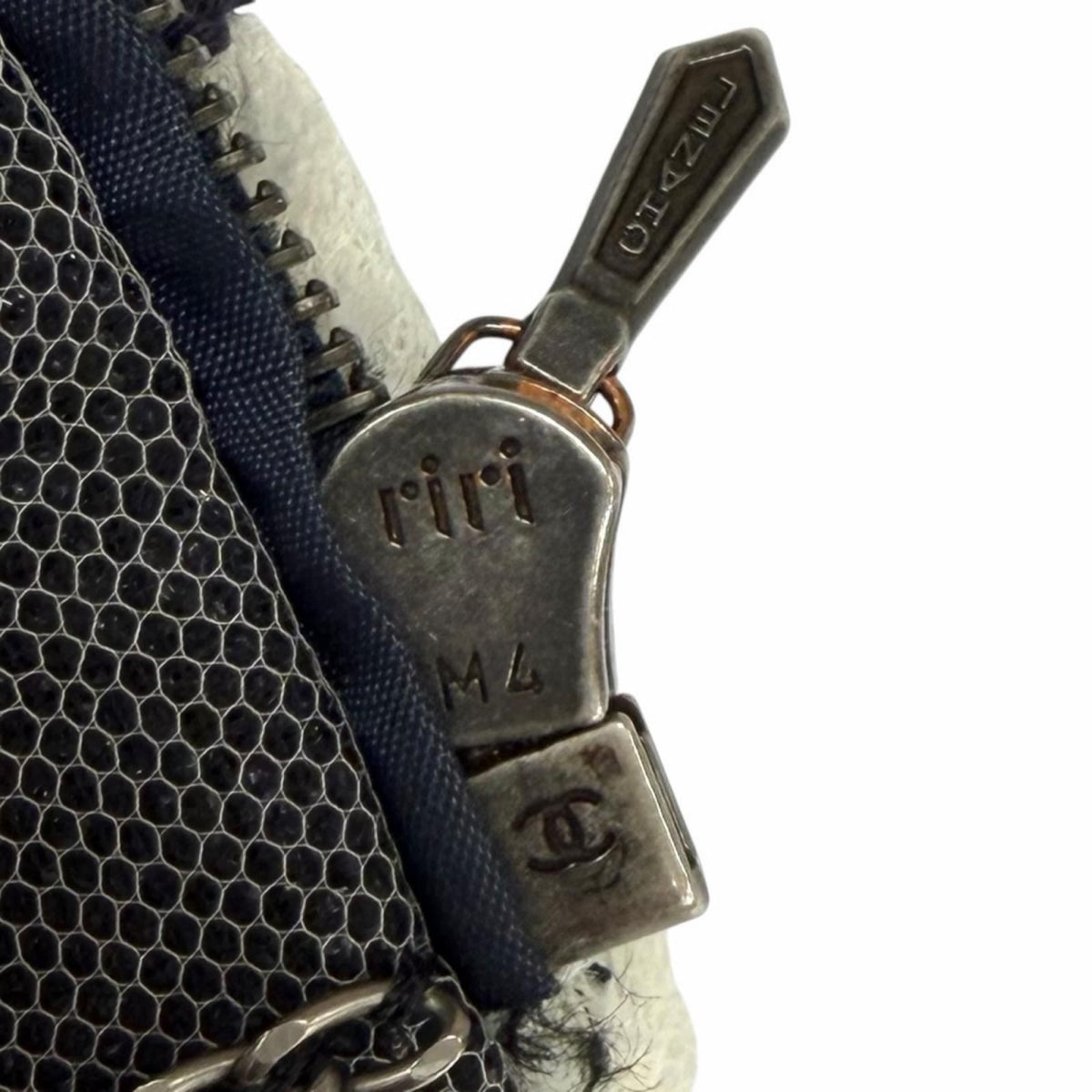 Chanel Mesh Glitter Tweed Zip UP Collarless Jacket Navy 36 — view 7