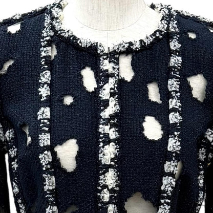 Chanel Mesh Glitter Tweed Zip UP Collarless Jacket Navy 36 — view 2