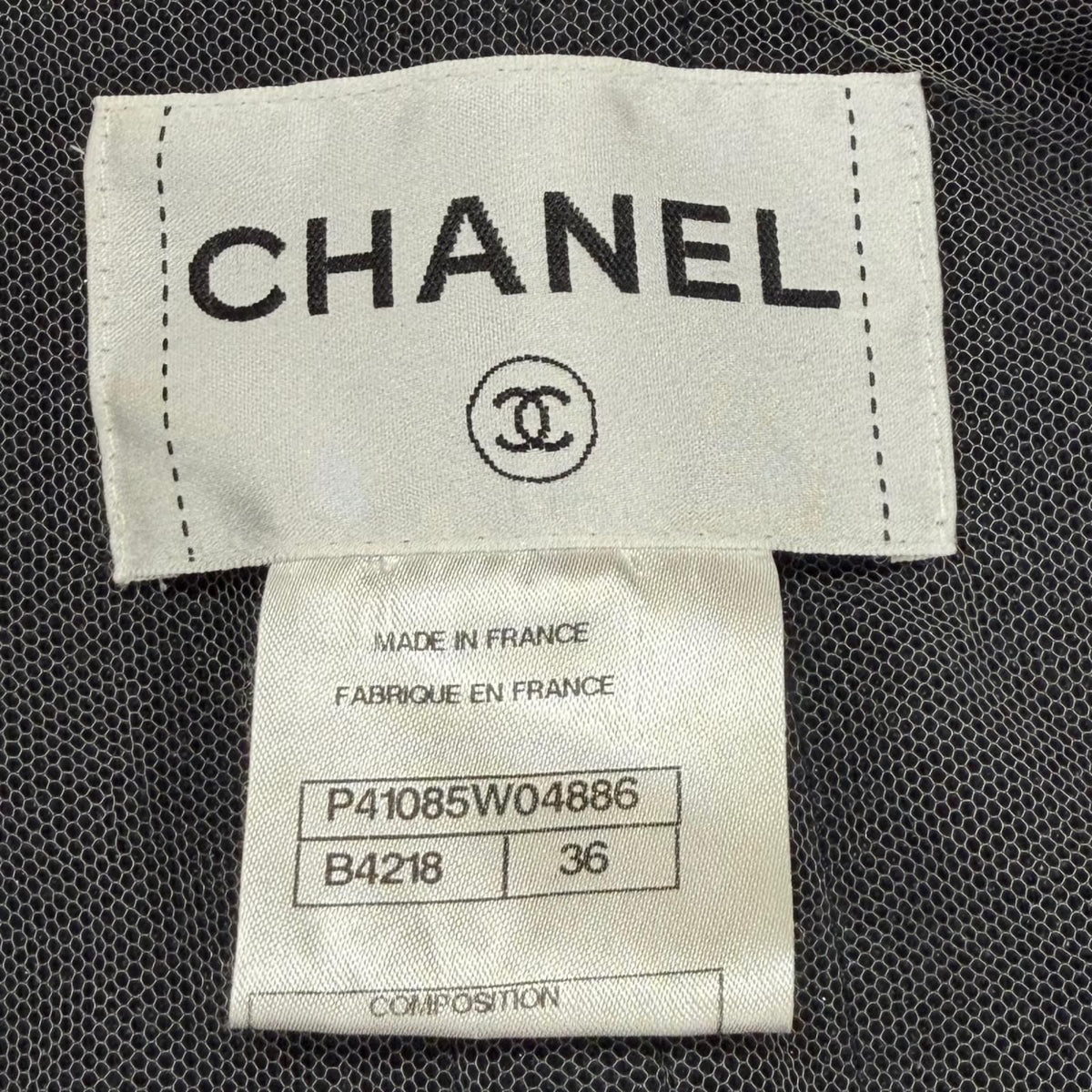 Chanel Mesh Glitter Tweed Zip UP Collarless Jacket Navy 36 — view 8