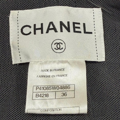 Chanel Mesh Glitter Tweed Zip UP Collarless Jacket Navy 36 — view 8