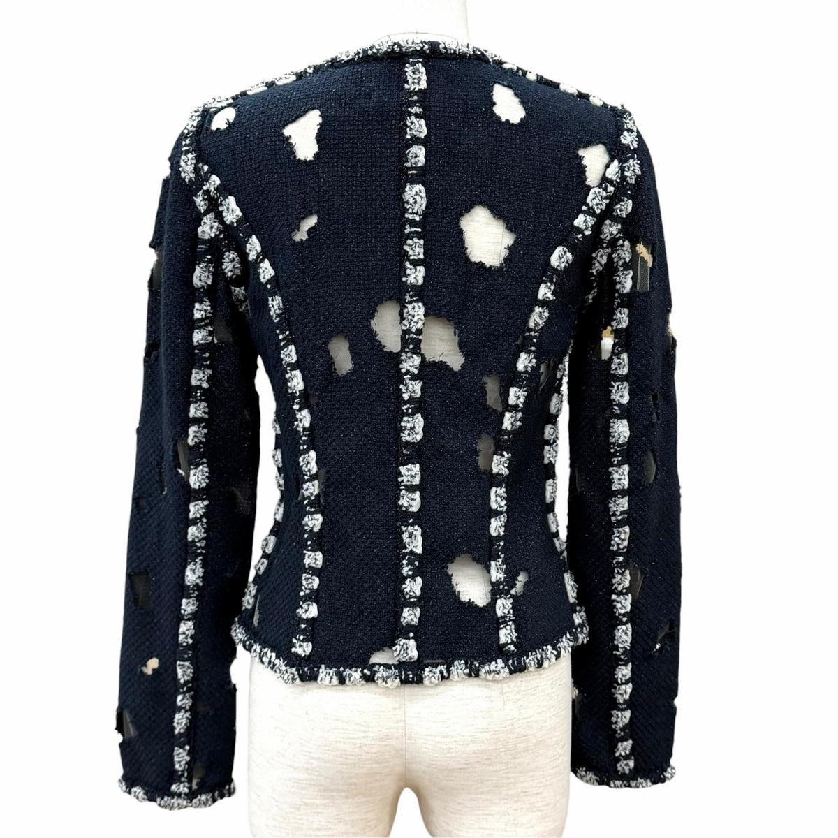 Chanel Mesh Glitter Tweed Zip UP Collarless Jacket Navy 36 — view 4