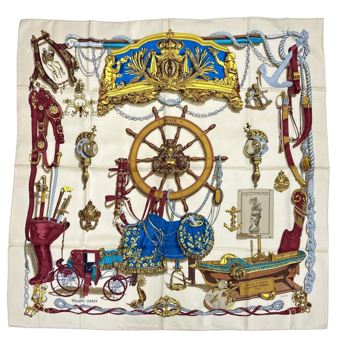 Hermes Musee Scarf Silk White Carre 90