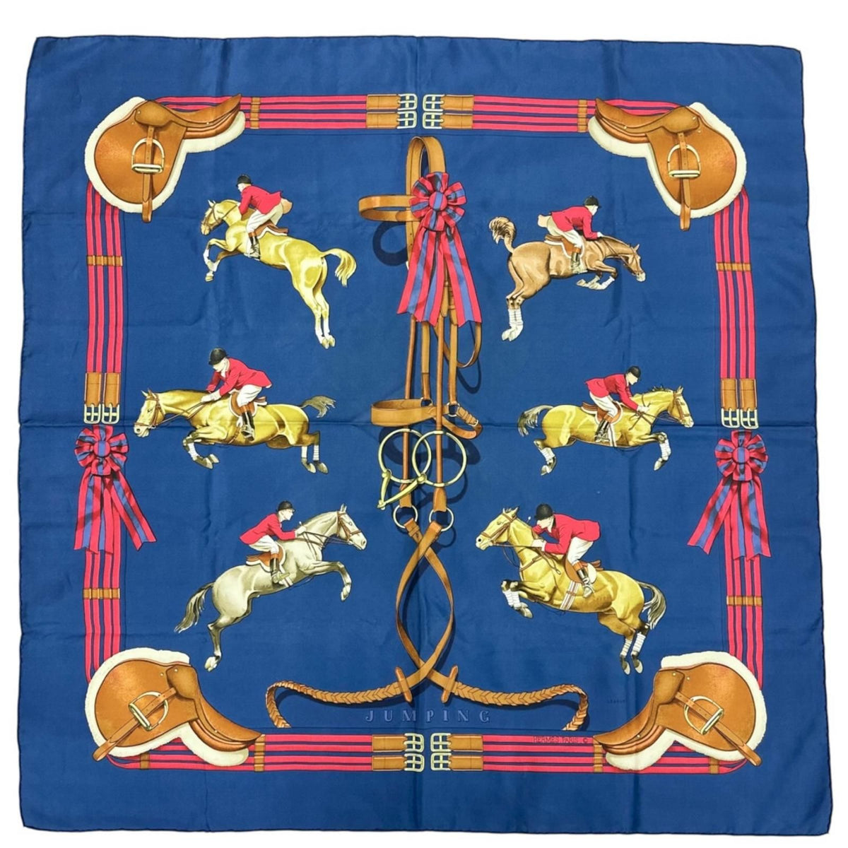 Hermes Carre 90 Jumping Scarf Silk Navy