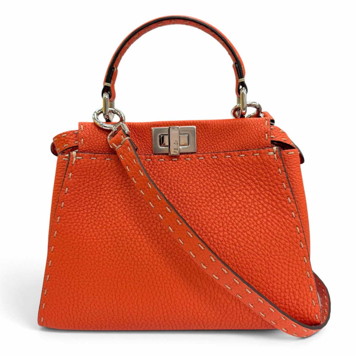 Fendi Selleria Peekaboo Mini Leather 2-Way Shoulder Handbag Orange