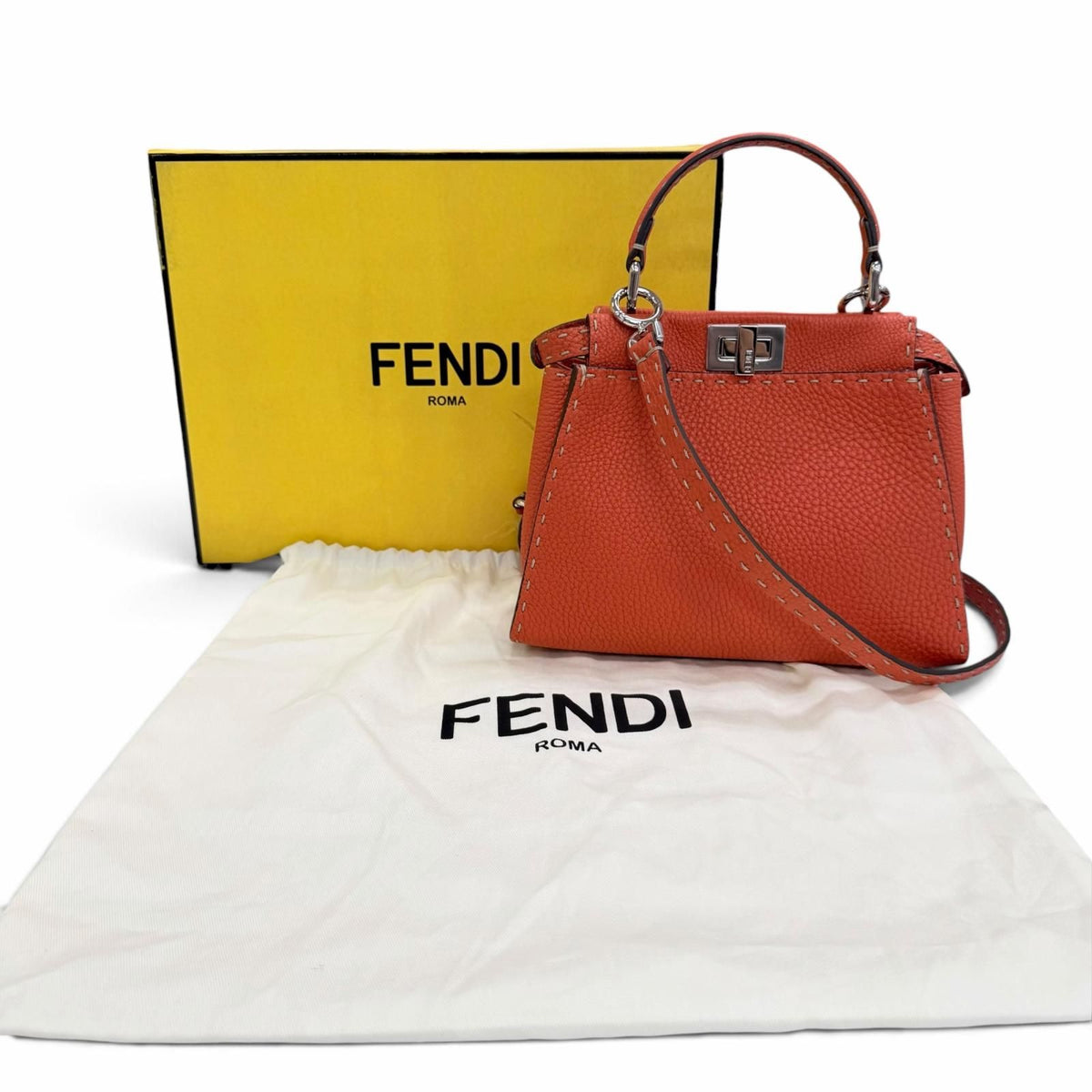 Fendi Selleria Peekaboo Mini Leather 2-Way Shoulder Handbag Orange — view 2