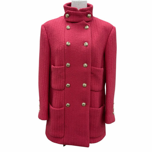 Chanel Wool 100% Lining Silk CC Logo Button Coat Pink FR 36