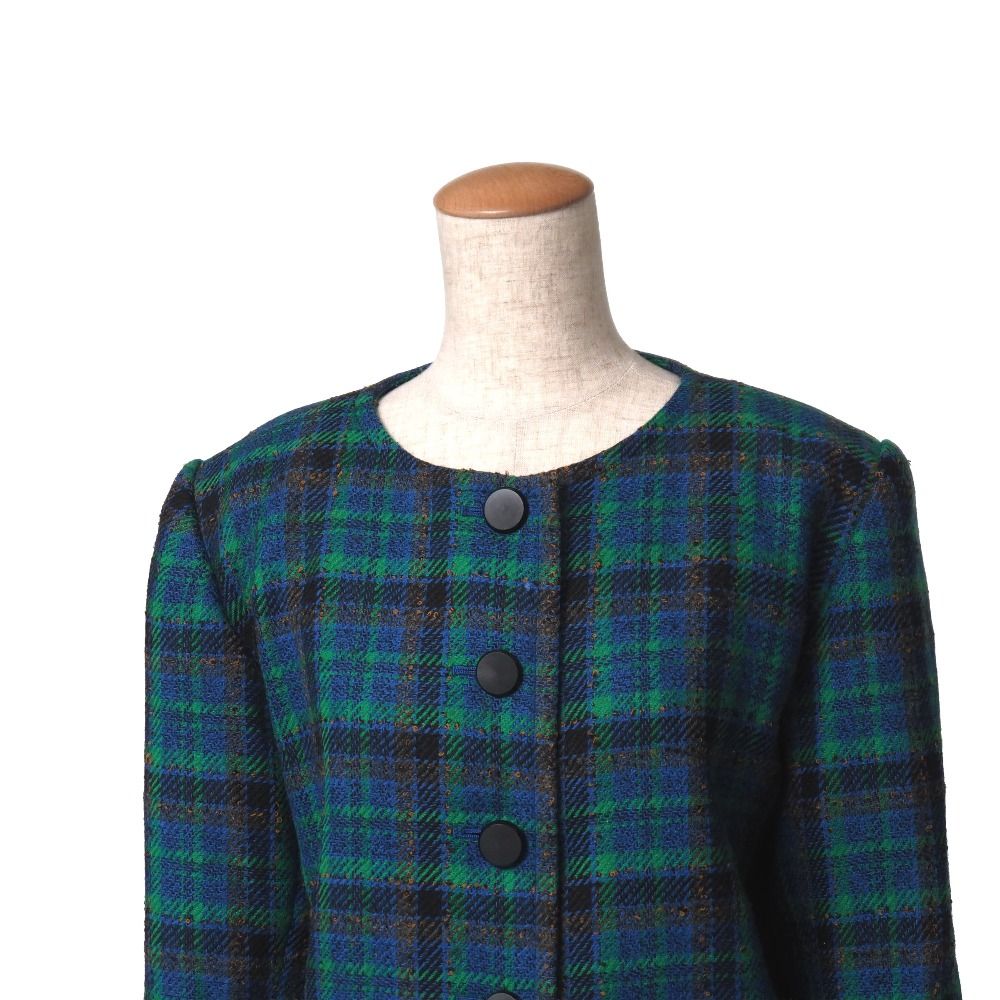 Saint Laurent Vintage Collarless Jacket Check Tweed M — view 2