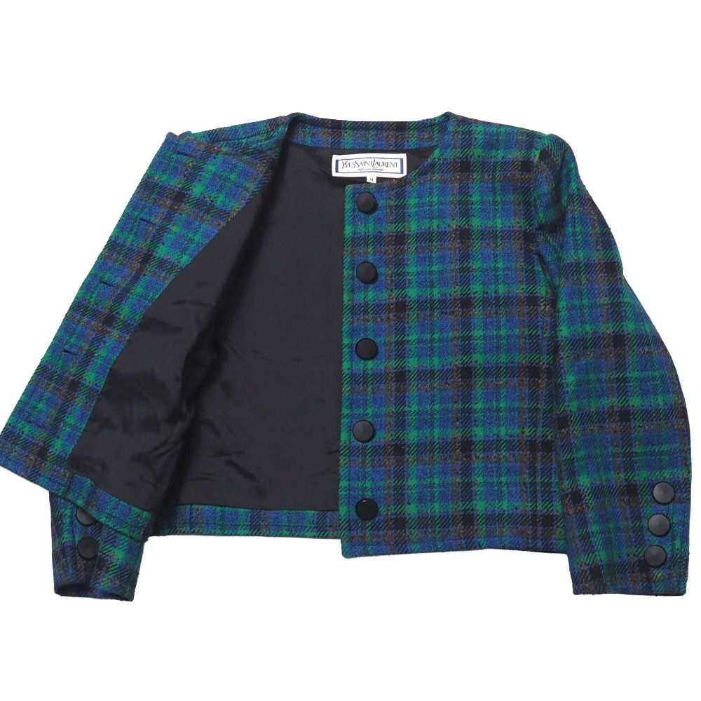 Saint Laurent Vintage Collarless Jacket Check Tweed M — view 5