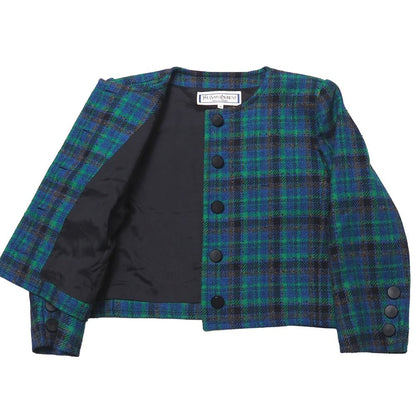 Saint Laurent Vintage Collarless Jacket Check Tweed M — view 5