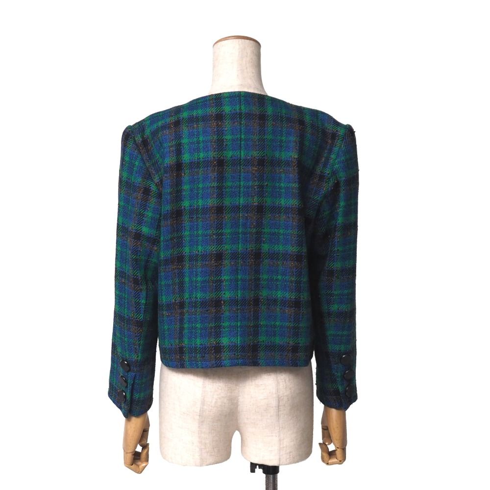 Saint Laurent Vintage Collarless Jacket Check Tweed M — view 3